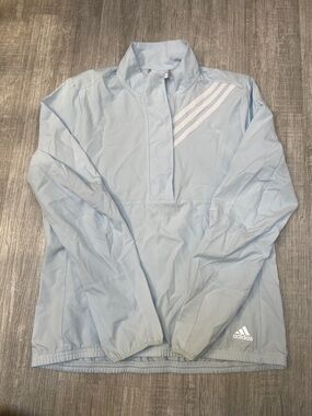 adidas Light Blue Half-Zip Pullover with White Three-Stripes